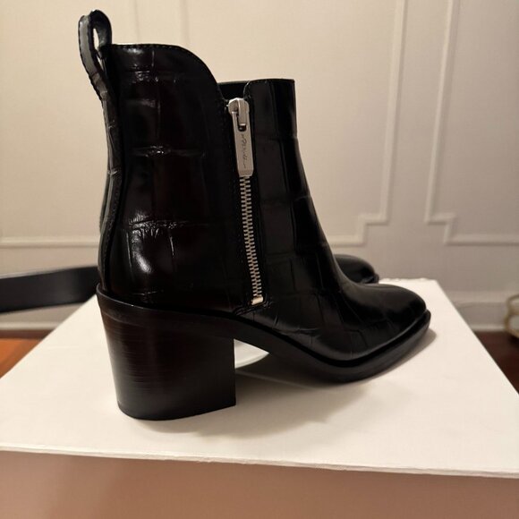 Phillip Lim Black Croc-Embossed Leather Ankle Boots Size 37 - Picture 2 of 6